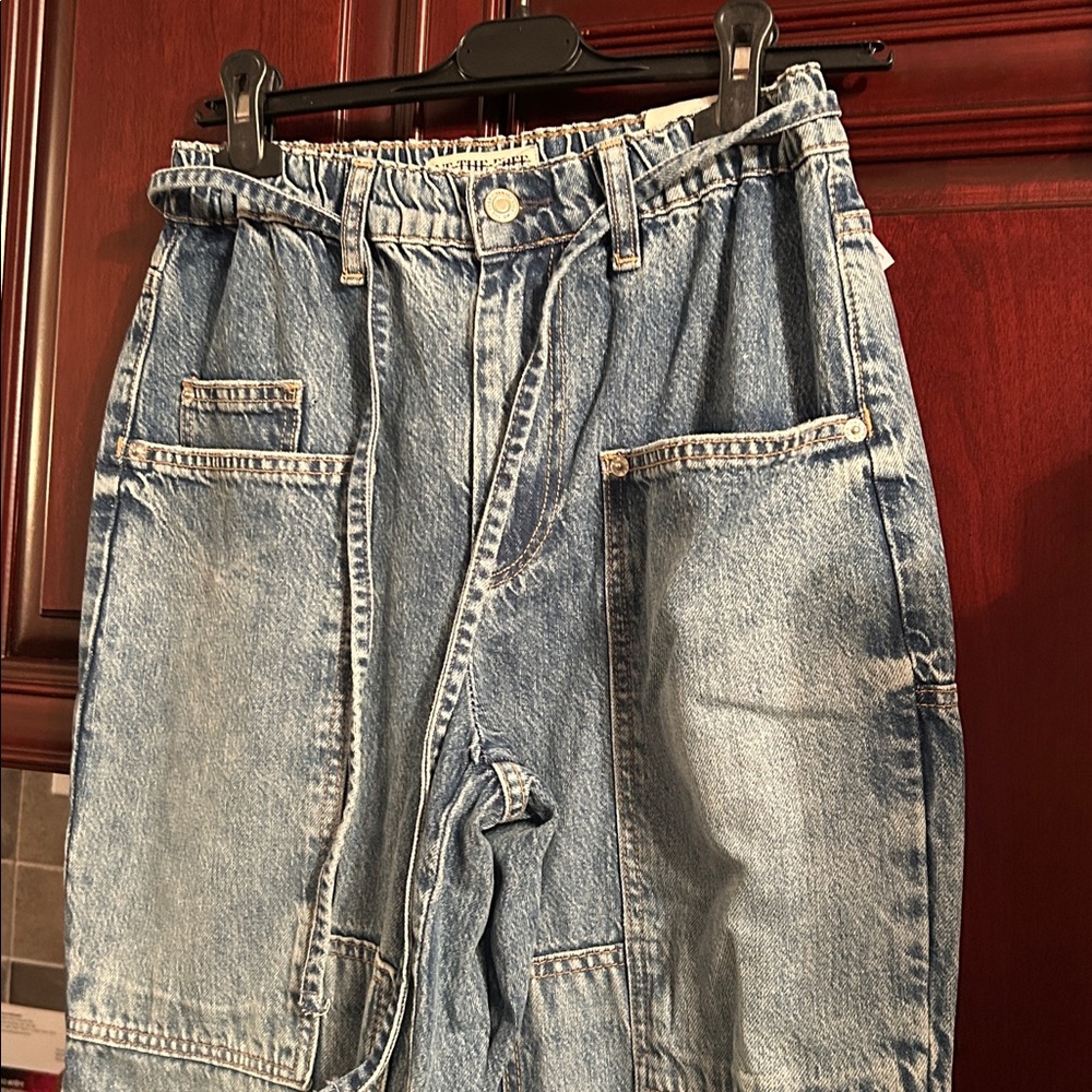 Free People Light Wash Wide Leg Patchwork Jeans - Picture 5 of 9
